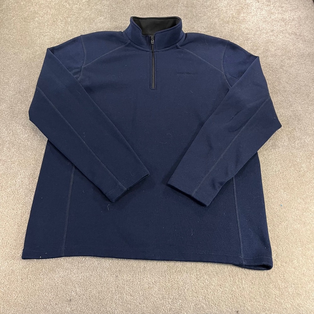 Eddie Bauer Quarter Zip Pullover Mens TXL Navy Blue Fleece Mock Neck